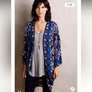 Anthropologie Multicolor Patterned Karachi Gardens Boho Kimono One Size